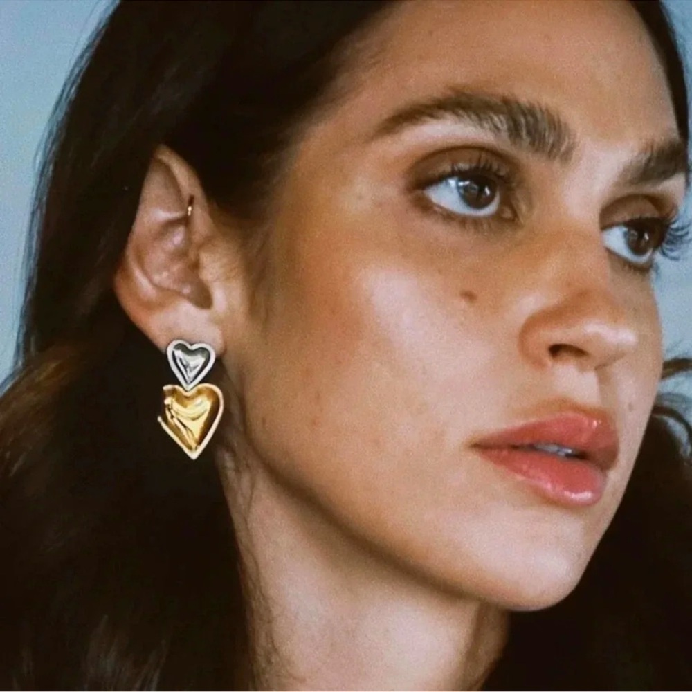 CUPID STACKED HEART STAINLESS STEEL WATERPROOF EARRINGS